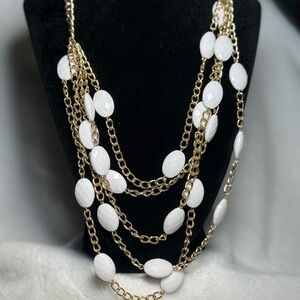 Elegant Gold and White Layered Necklace
